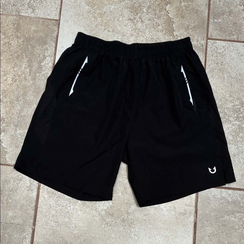 Men's Black Athletic Shorts with Zip Pockets and Elastic Waist